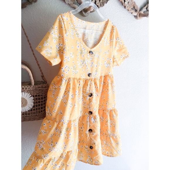 Frolicking In The Flowers Golden Blooming Floral Floaty Swing Dress 6/7 - Picture 6 of 6